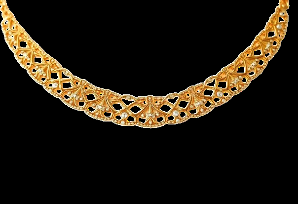 Delicate pure gold necklace displayed on a white background