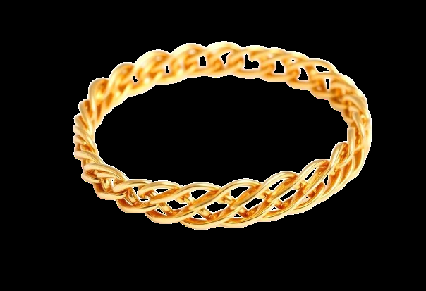 Gold bracelet with smooth, polished links on a dark background