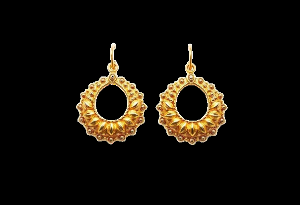 Pair of classic gold stud earrings on a white card